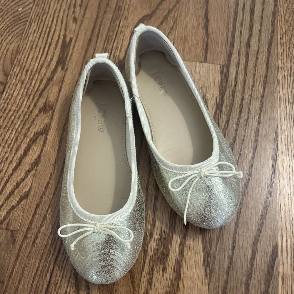 J Crew Girls sz 12 Gold Metallic Ballet Flats Bow Slip On Dress Casual Party